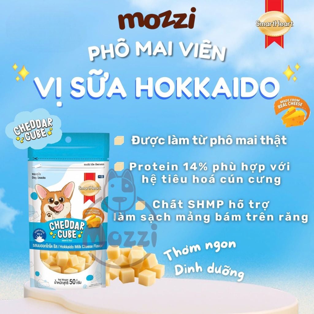 Snack cho chó SmartHeart Cheddar Cube phô mai viên gói 50g