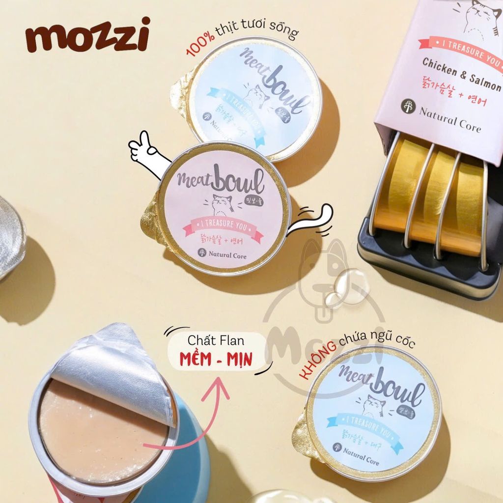 Pate cho mèo Natural Core Meatbowl Thịt gà Cá hồi Cá tuyết hộp 30g