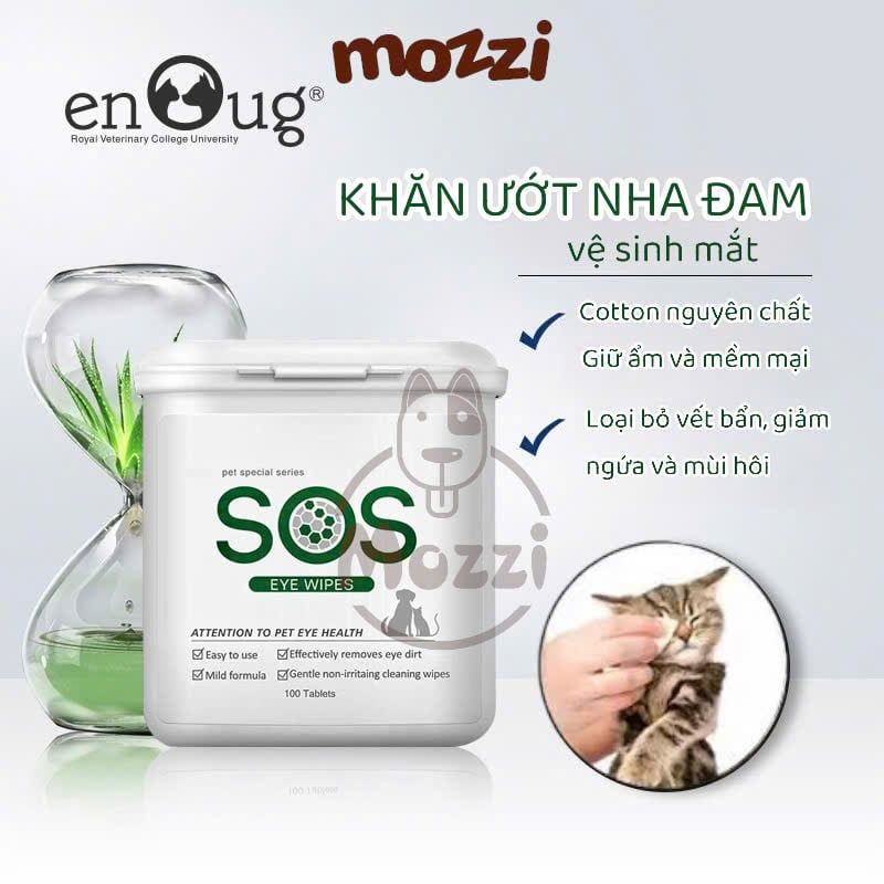 Khăn ướt lau sạch mắt và tai SOS nha đam Hộp 100 miếng cho chó mèo