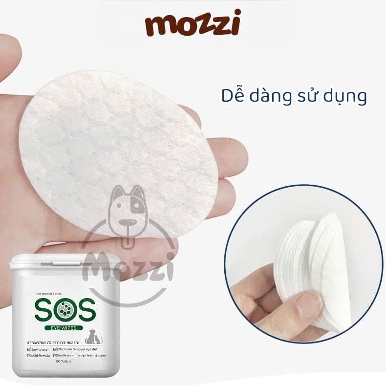 Khăn ướt lau sạch mắt và tai SOS nha đam Hộp 100 miếng cho chó mèo