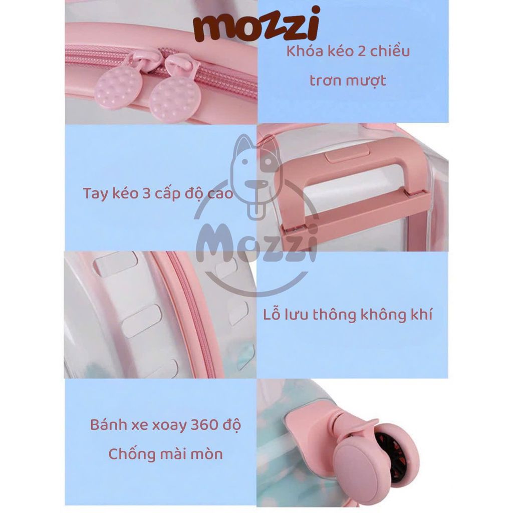 Vali kéo đựng chó mèo trong suốt lớn hình chữ nhật 45x33x46cm