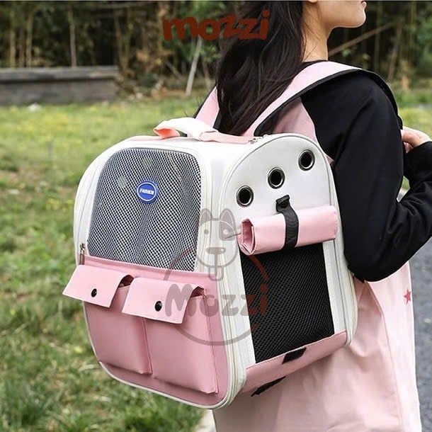 Balo Túi đựng chó mèo mặt lưới vuông có túi nhỏ - Ba lô