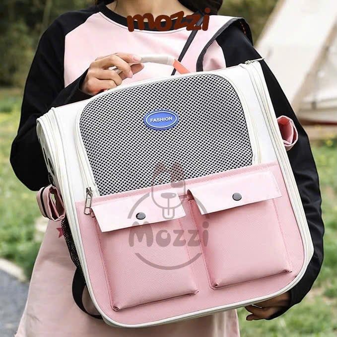 Balo Túi đựng chó mèo mặt lưới vuông có túi nhỏ - Ba lô