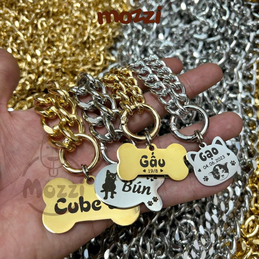 Thẻ tên và dây chuyền ngầu cho chó mèo - Pettag Mozzi