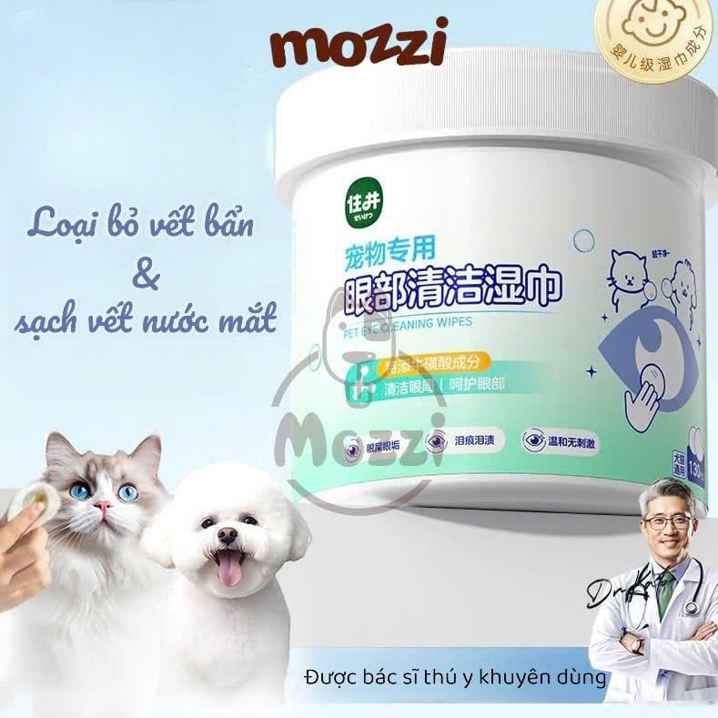 Khăn ướt lau sạch mắt nha đam Hipi Hộp 130 miếng cho chó mèo