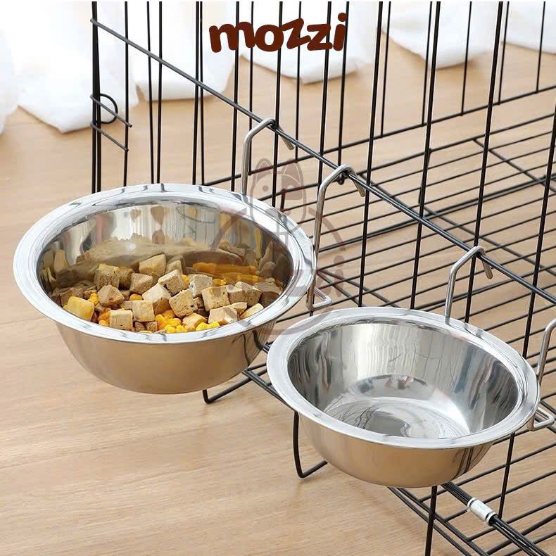 Chén bát ăn cho chó mèo inox trơn treo chuồng