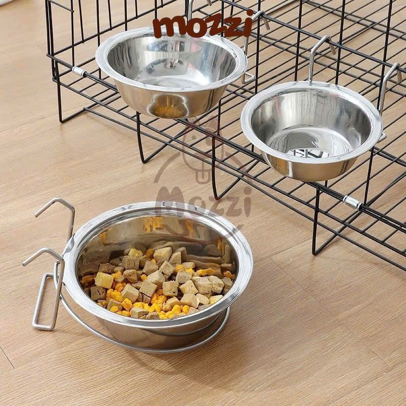 Chén bát ăn cho chó mèo inox trơn treo chuồng