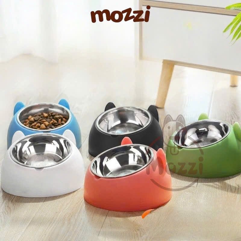 Chén bát ăn cho chó mèo đế nhựa cao có chén inox chống gù