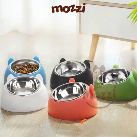  Chén bát ăn cho chó mèo đế nhựa cao có chén inox chống gù 
