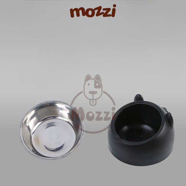 Chén bát ăn cho chó mèo đế nhựa cao có chén inox chống gù