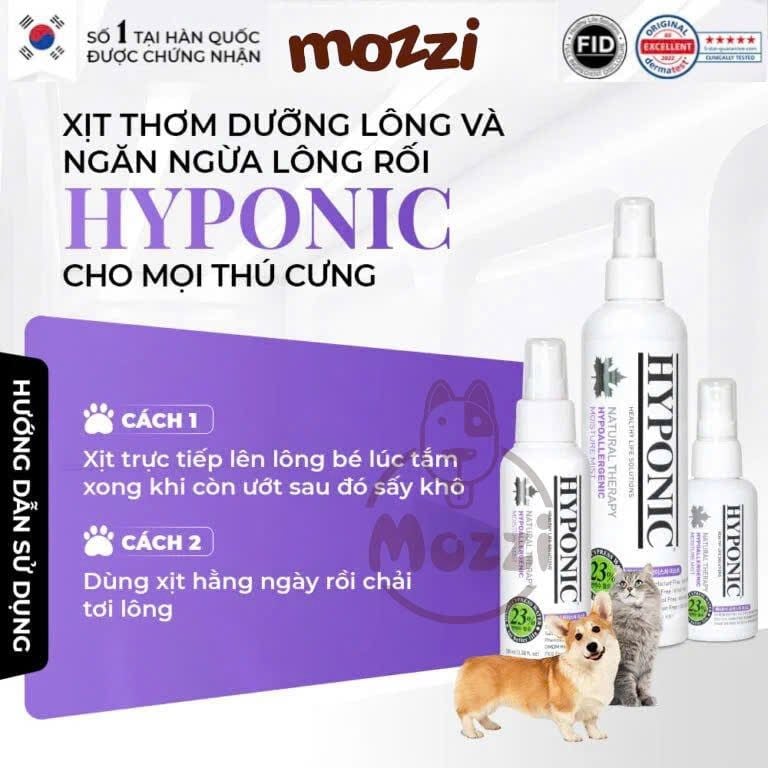(Chai 55ml - 100ml - 237ml) Xịt thơm dưỡng lông HYPONIC cấp ẩm và gỡ rối lông cho chó mèo