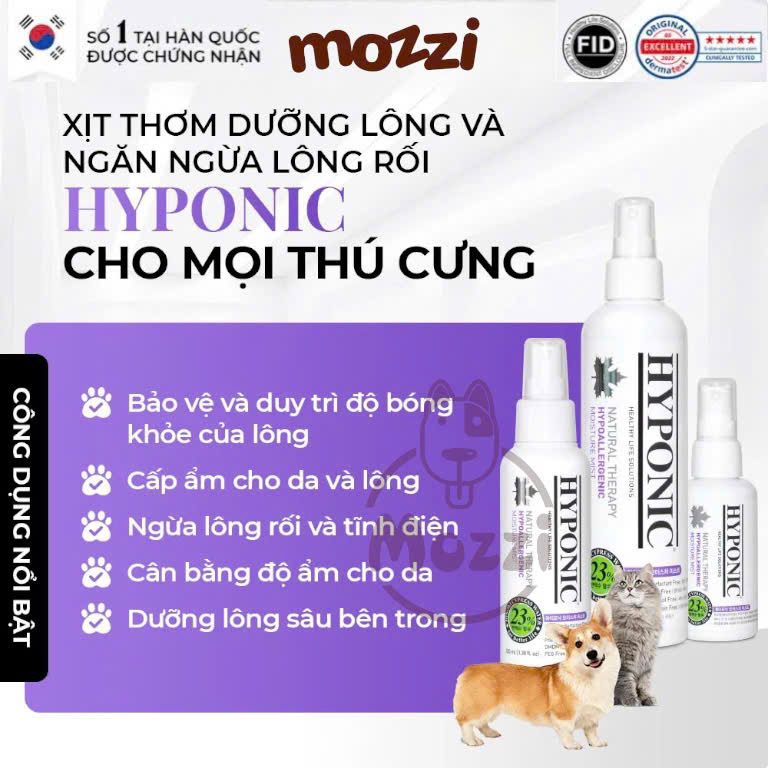 (Chai 55ml - 100ml - 237ml) Xịt thơm dưỡng lông HYPONIC cấp ẩm và gỡ rối lông cho chó mèo