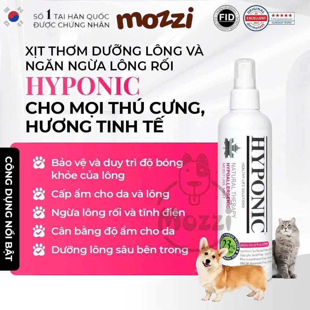 (Chai 55ml - 100ml - 237ml) Xịt thơm dưỡng lông HYPONIC cấp ẩm và gỡ rối lông cho chó mèo