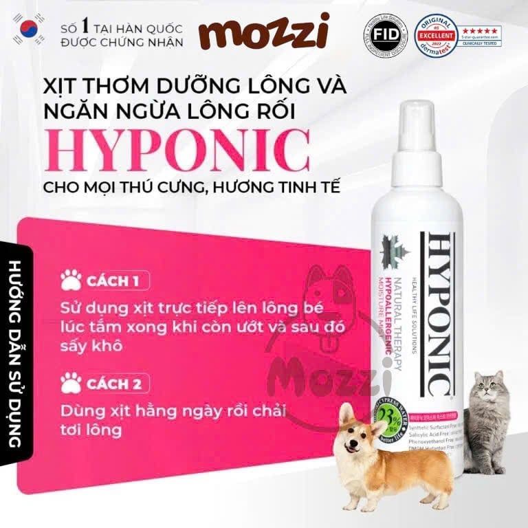 (Chai 55ml - 100ml - 237ml) Xịt thơm dưỡng lông HYPONIC cấp ẩm và gỡ rối lông cho chó mèo