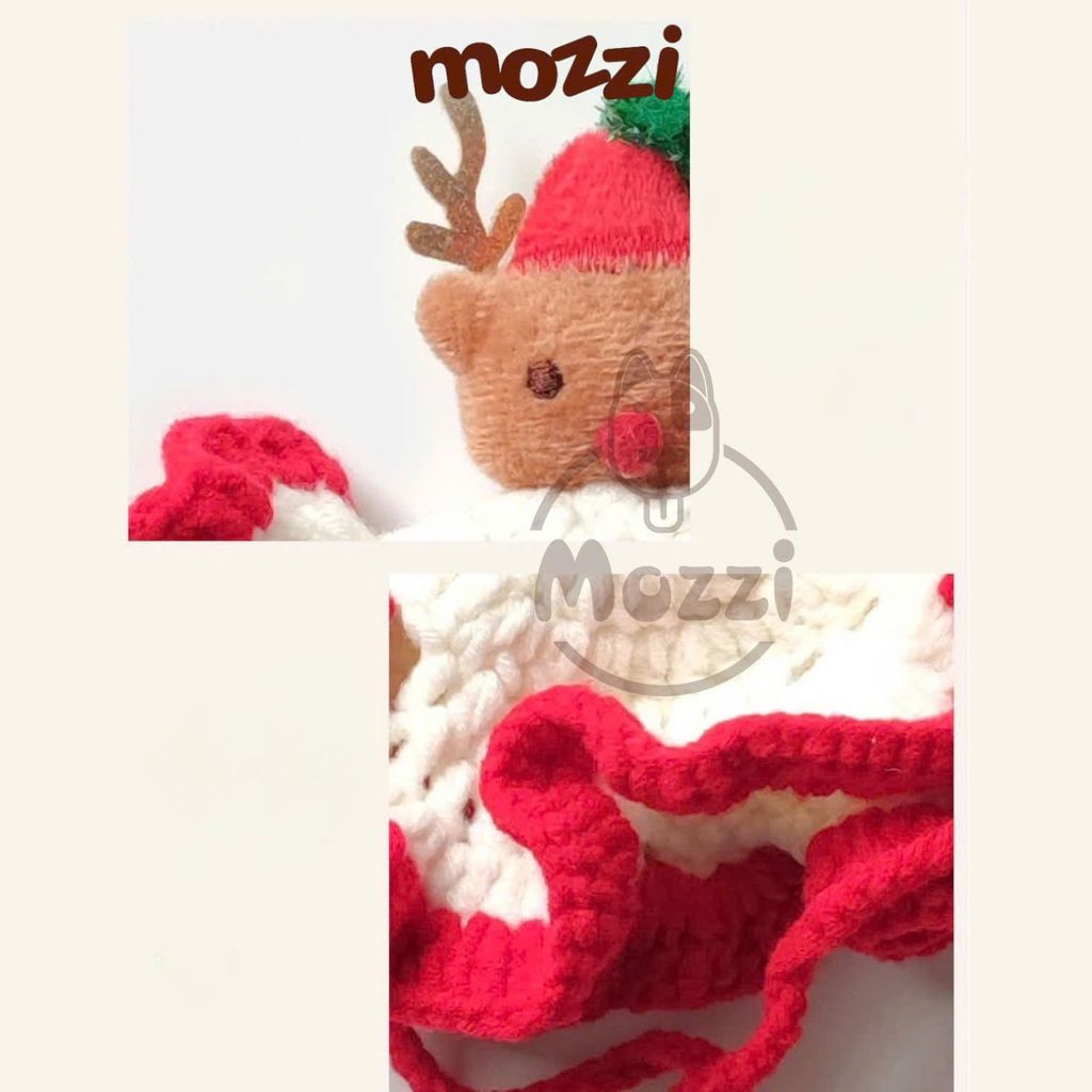 Nón vành len hở tai Noel cho chó mèo 2-7kg