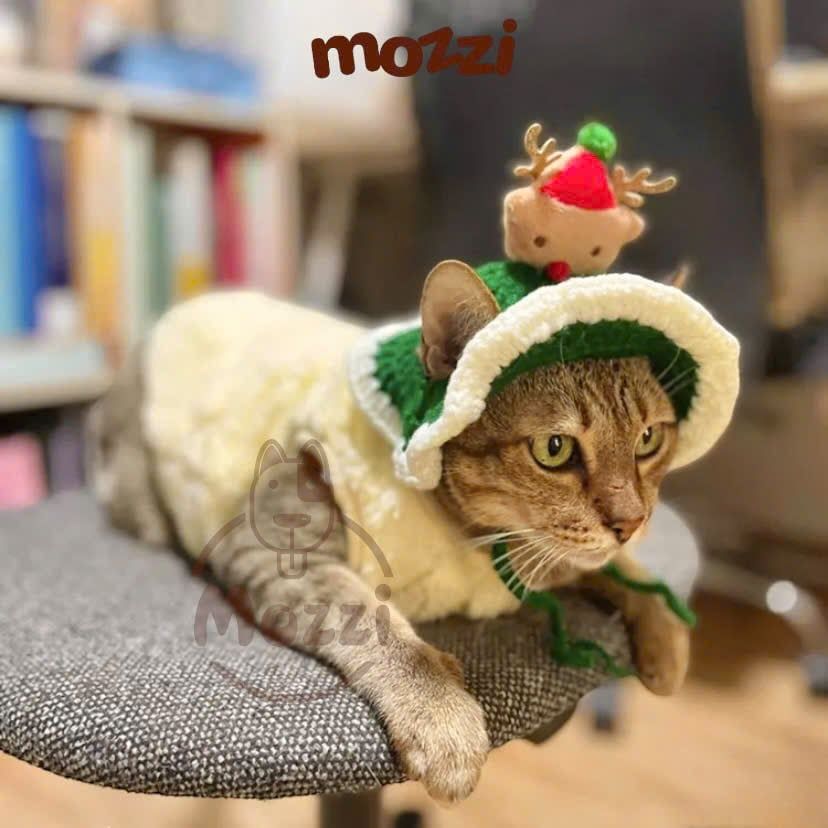 Nón vành len hở tai Noel cho chó mèo 2-7kg