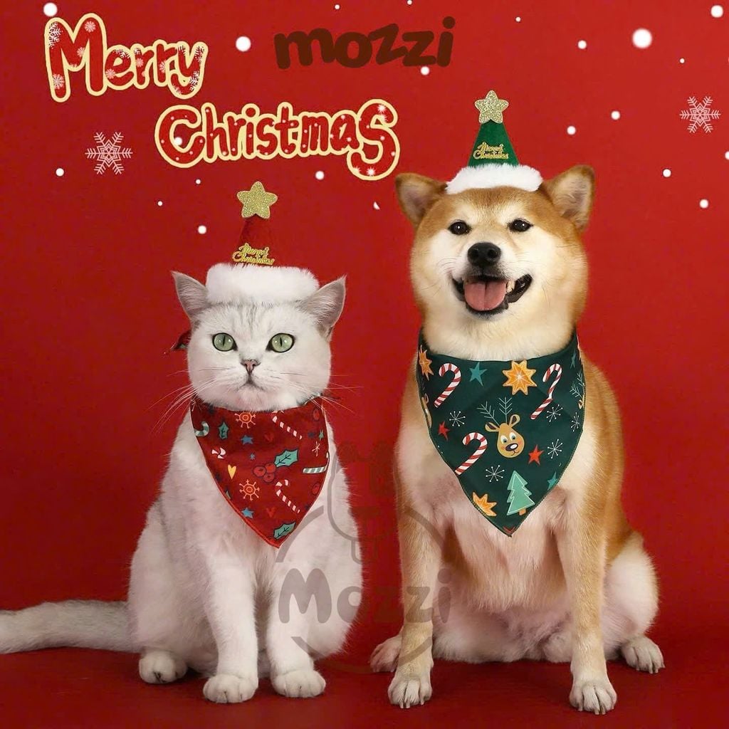 Bộ Khăn yếm kèm Nón Noel ngôi sao cho chó mèo