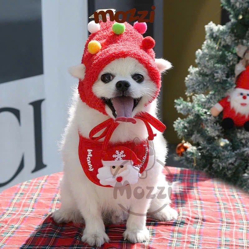 Bộ Nón và Yếm cổ Noel hình nổi cho chó mèo
