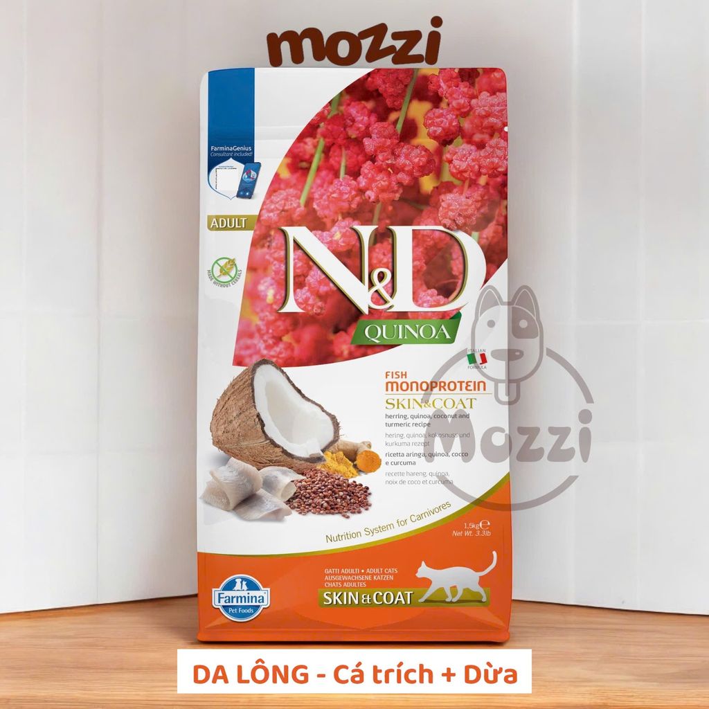 [1.5kg - 5kg] Thức ăn hạt N&D Farmina Quinoa Skin Coat cho mèo trưởng thành