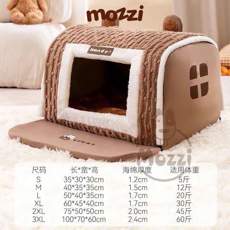 Nhà nệm cho chó mèo Honey Lucky tai gấu có thảm làm sạch chân