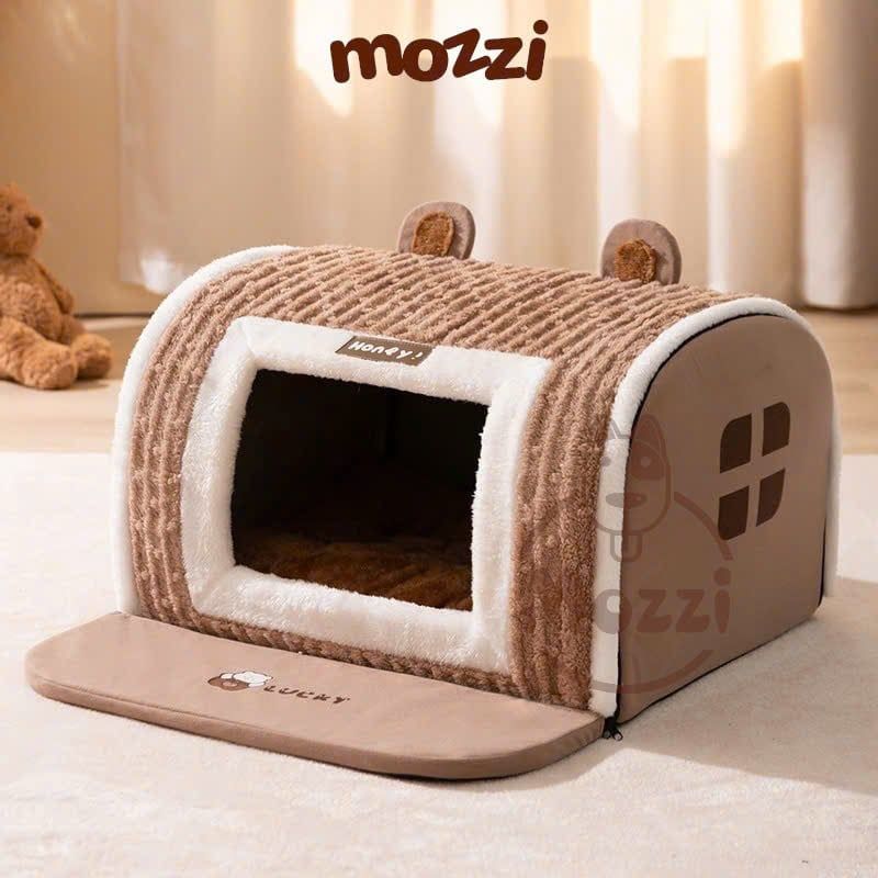Nhà nệm cho chó mèo Honey Lucky tai gấu có thảm làm sạch chân