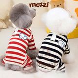  Áo liền chân sọc ngang chó trắng có khoen dắt 