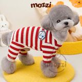  Áo liền chân sọc ngang chó trắng có khoen dắt 