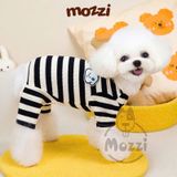  Áo liền chân sọc ngang chó trắng có khoen dắt 