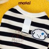  Áo liền chân sọc ngang chó trắng có khoen dắt 