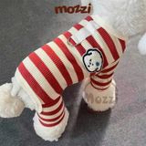  Áo liền chân sọc ngang chó trắng có khoen dắt 