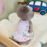  Đầm hai dây thun gân sọc ngang chân ren MuZePet 