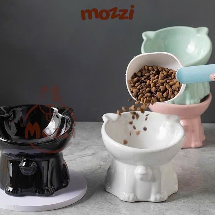 Chén sứ chống gù hình mèo màu trơn
