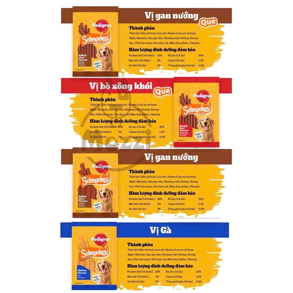 Snack cho chó Thịt xông khói Meat Jerky Schmackos Pedigree