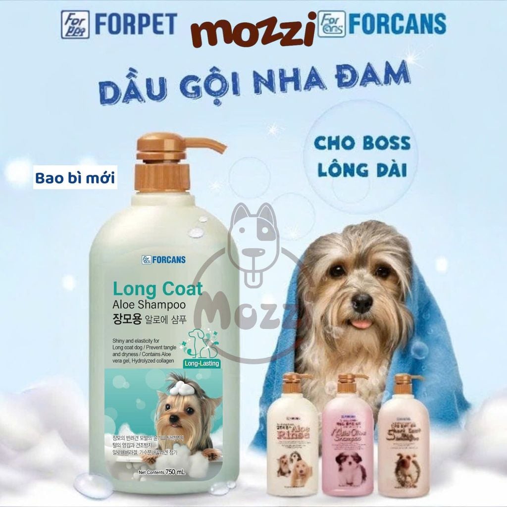 Sữa tắm Forcans Hàn Quốc Nha đam Chai 750ml cho chó lông ngắn, lông dài, chó con nhạy cảm