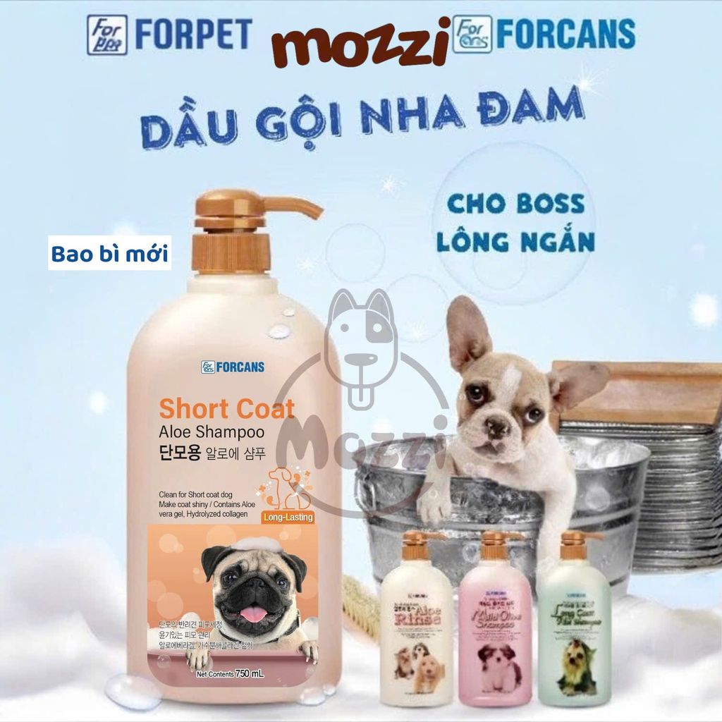 Sữa tắm Forcans Hàn Quốc Nha đam Chai 750ml cho chó lông ngắn, lông dài, chó con nhạy cảm