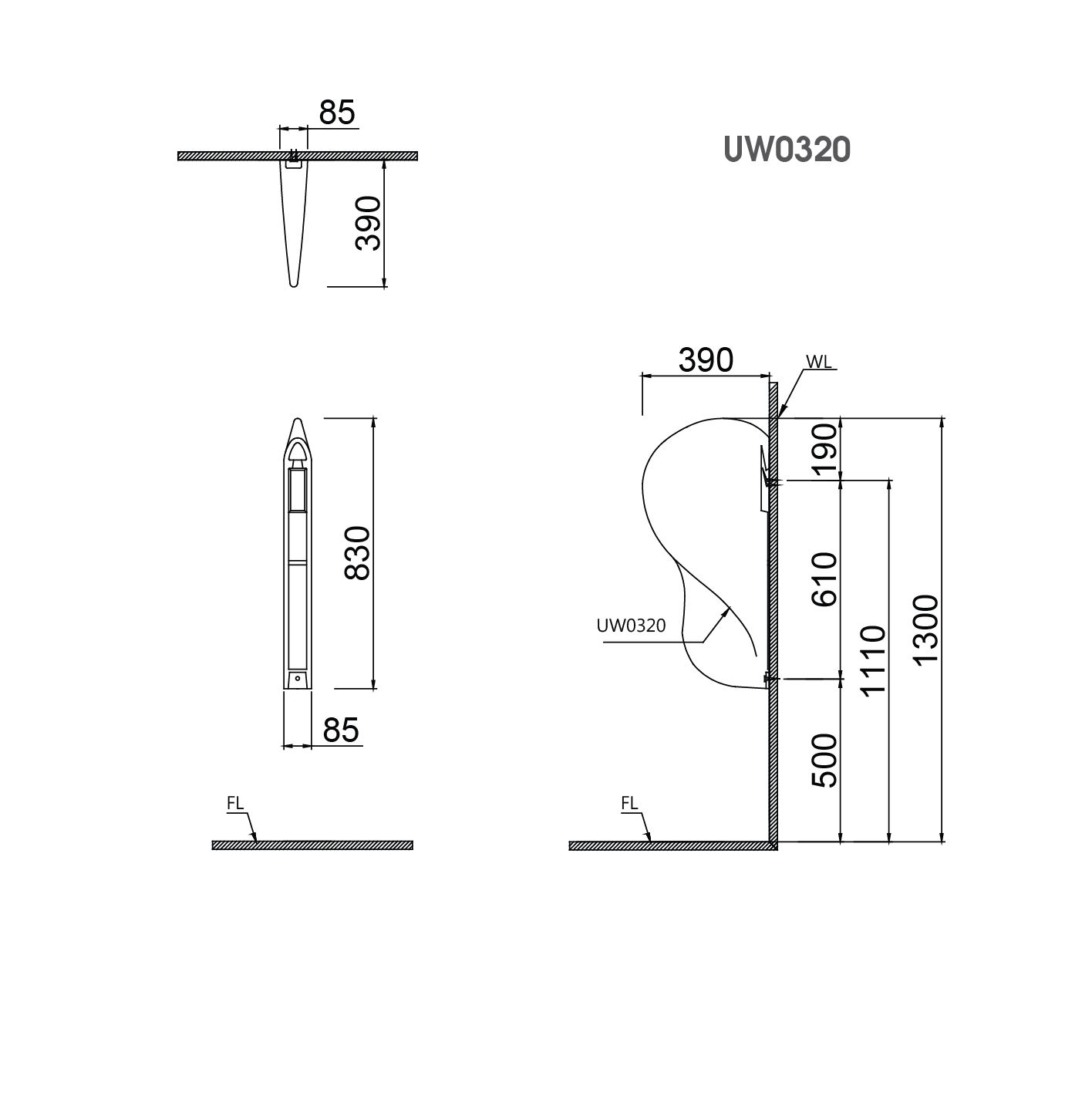  Vách Ngăn Bệ Tiểu Nam - UW0320 