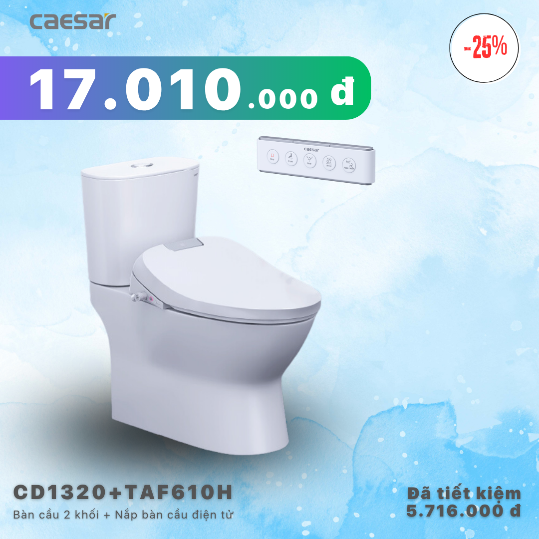  Khuyến mãi ưu đãi - Bàn Cầu hai khối + Nắp điện tử - CD1320 - TAF610H 