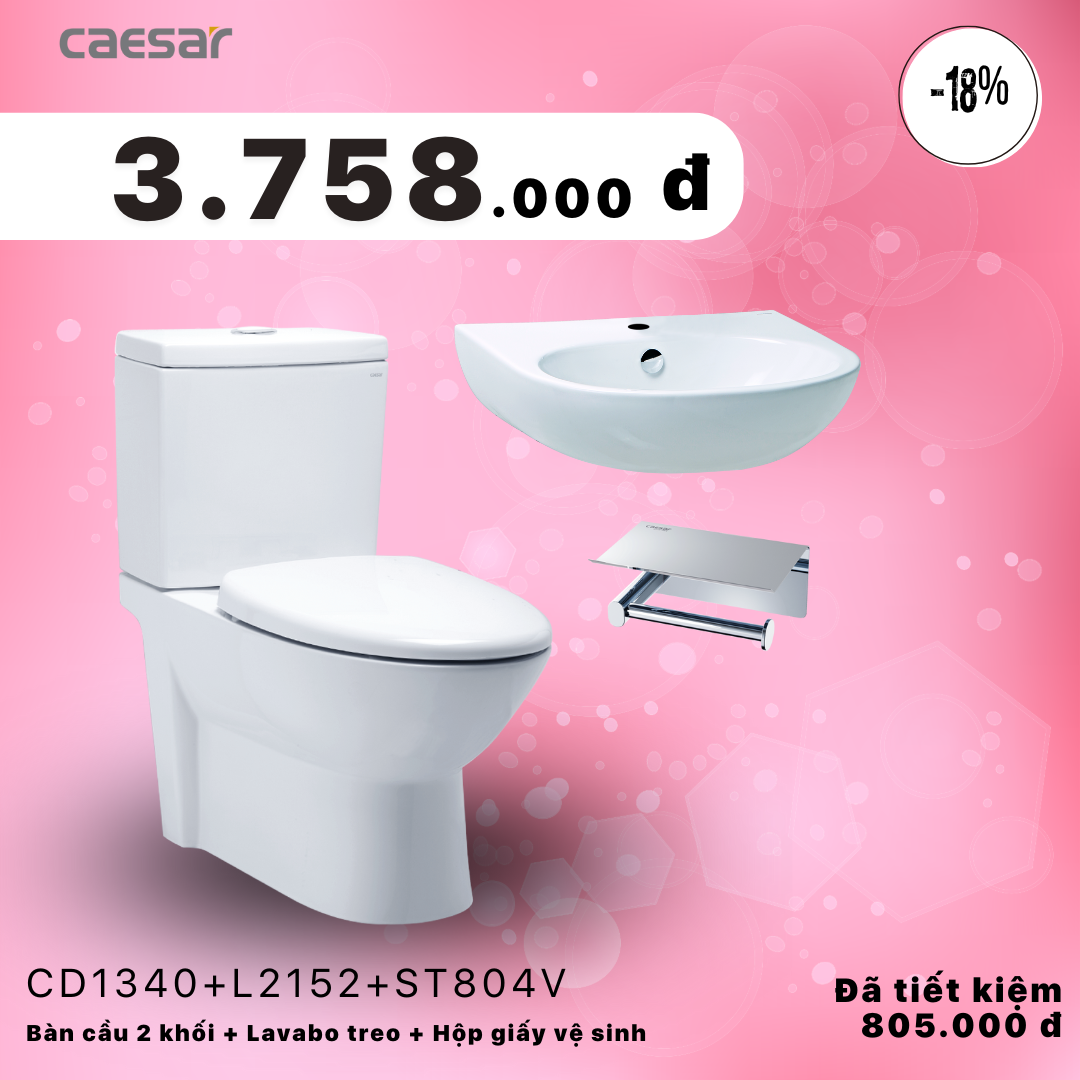  Khuyến mãi bàn cầu + Lavabo treo + Hộp đựng giấy vệ sinh - CD1340 + L2152 + ST804V 