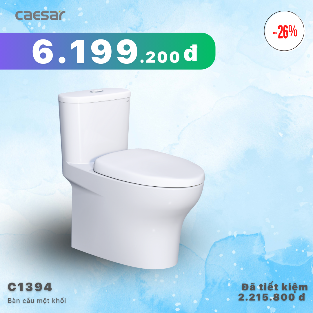  Khuyến mãi ưu đãi Bàn Cầu Một Khối Nắp Êm - C1394 