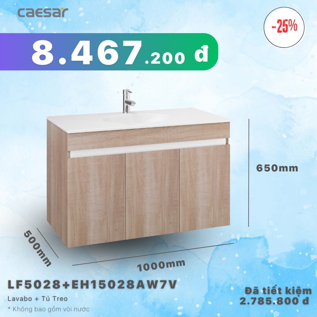  Khuyến mãi ưu đãi - Lavabo + Tủ treo - LF5028 + EH15028AW7V 