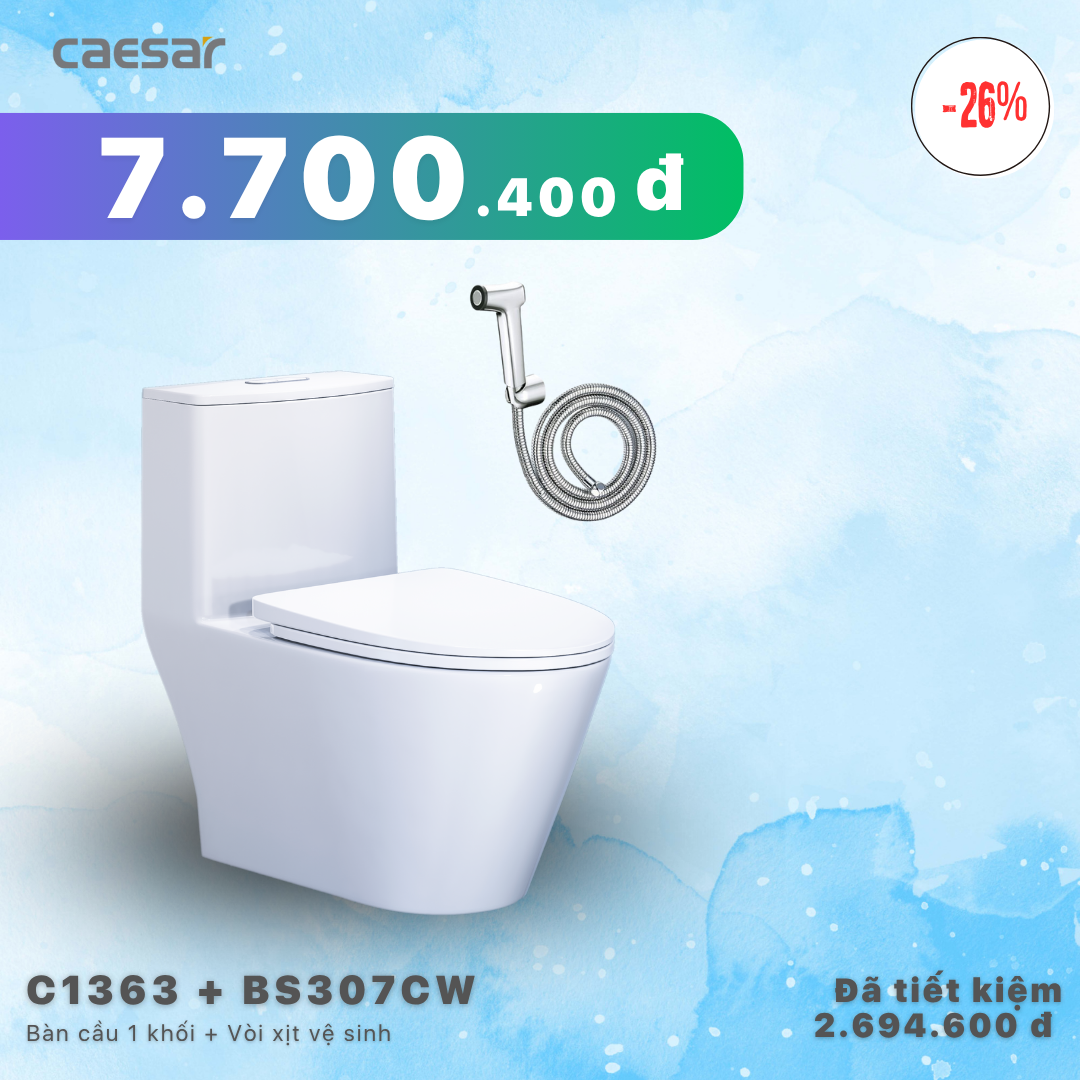  Khuyến mãi ưu đãi Bàn cầu một khối + Vòi xịt - C1363 + BS307CW 