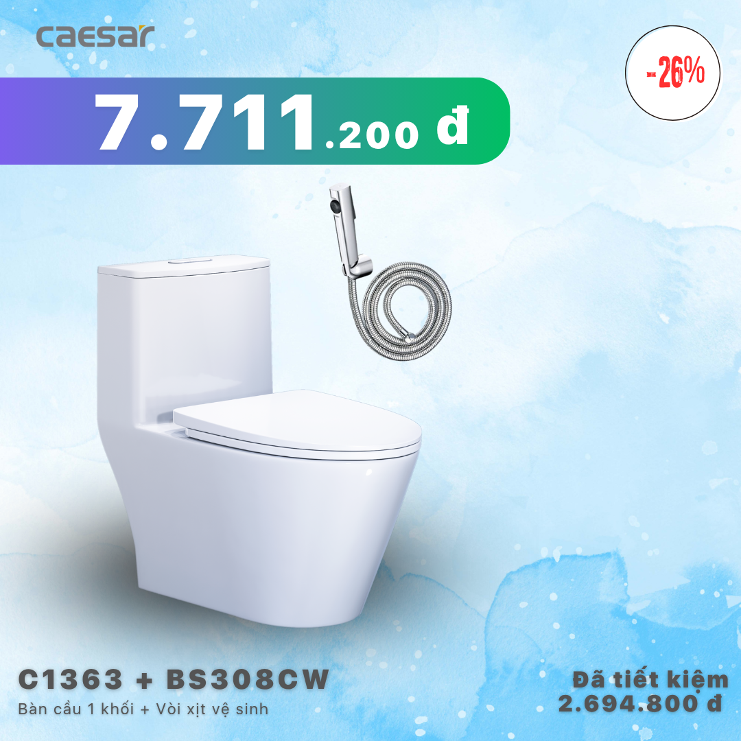  Khuyến mãi ưu đãi Bàn cầu một khối + Vòi xịt - C1363 + BS308CW 