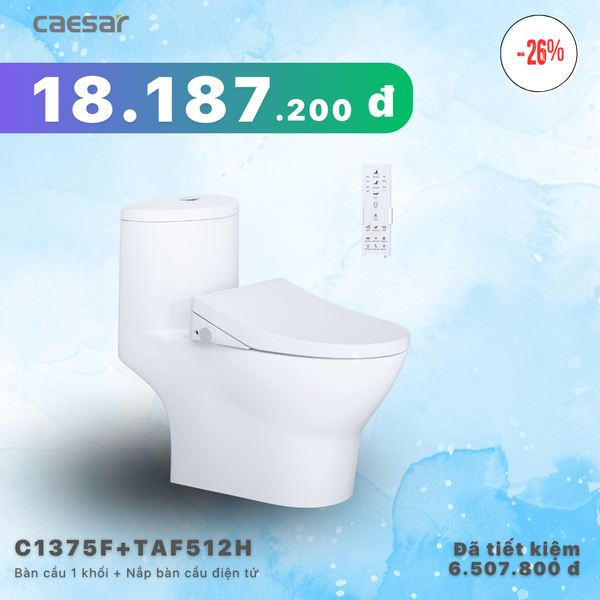 Khuyến mãi ưu đãi Bàn Cầu Một  Khối + Nắp điện tử - C1375F + TAF512H