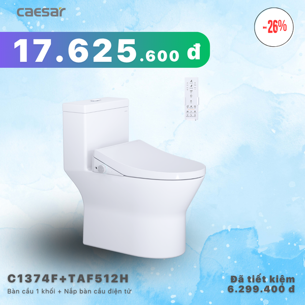 Khuyến mãi ưu đãi Bàn Cầu Một  Khối + Nắp điện tử - C1374F + TAF512H 