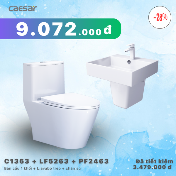 Khuyến mãi ưu đãi - Bàn cầu một khối + Lavabo + Chân treo - C1363 + LF5263 + PF2463