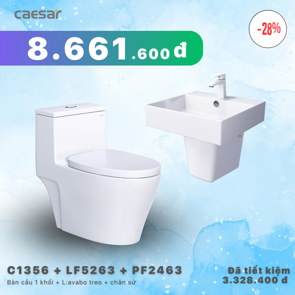  Khuyến mãi ưu đãi - Bàn cầu một khối + Lavabo + Chân treo - C1356 + LF5263 + PF2463 