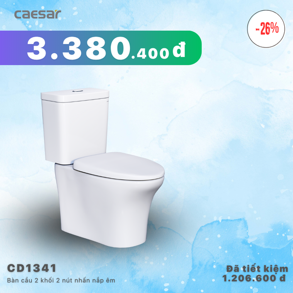  Khuyến mãi ưu đãi - Bàn Cầu Hai Khối Nắp Êm - CD1341 
