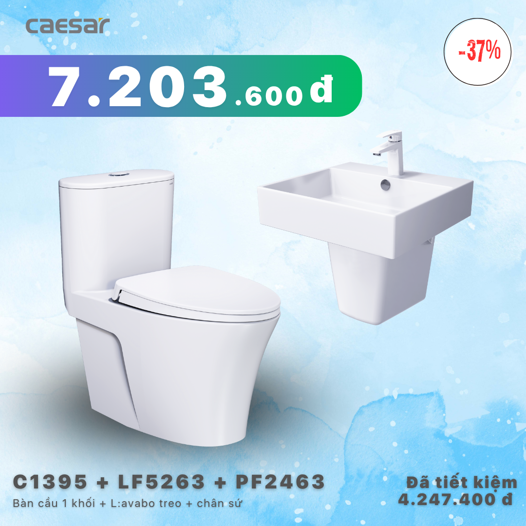  Khuyến mãi ưu đãi - Bàn cầu một khối + Lavabo + Chân treo - C1395 +  LF5263 + PF2463 