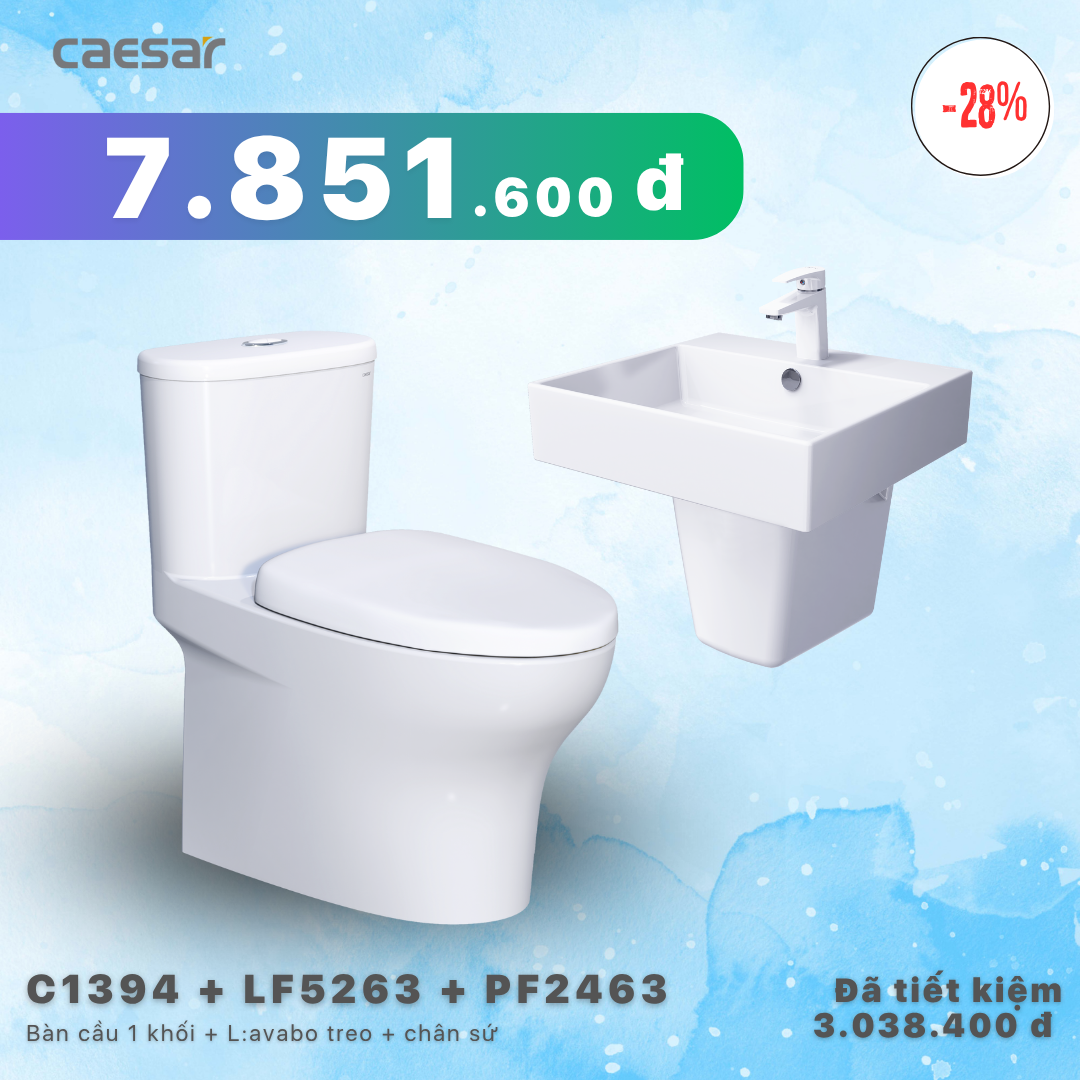  Khuyến mãi ưu đãi - Bàn cầu một khối + Lavabo + Chân treo - C1394 + LF5263 + PF2463 