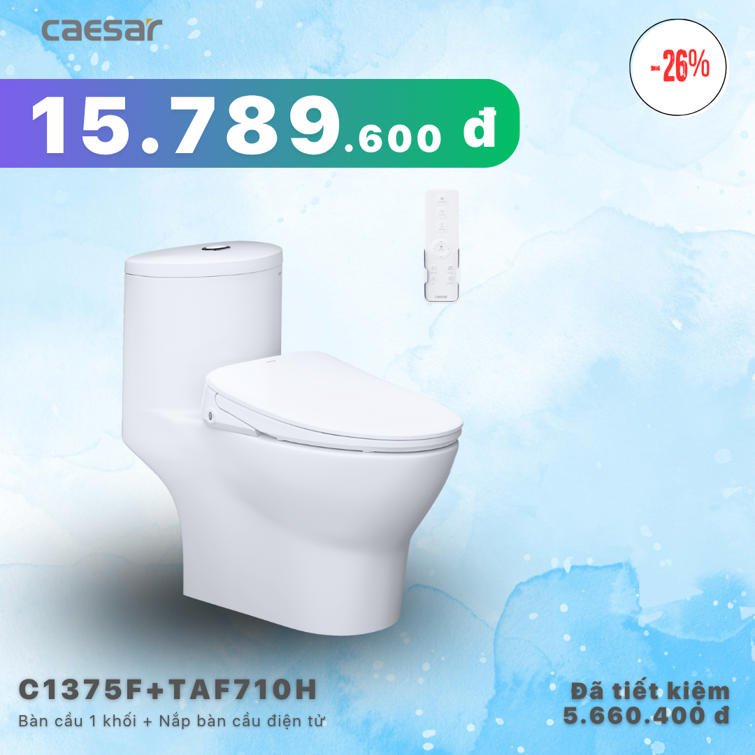  Khuyến mãi ưu đãi - Bàn cầu một khối + Nắp điện tử - C1375F - TAF710H 